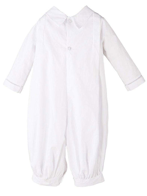Baby Boys White Pleated Long Sleeve Baptism Romper Hat Set Newborn-24M - SophiasStyle.com